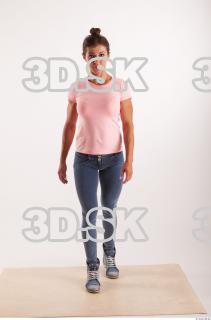 Walking pose blue jeans pink t shirt of Oxana …